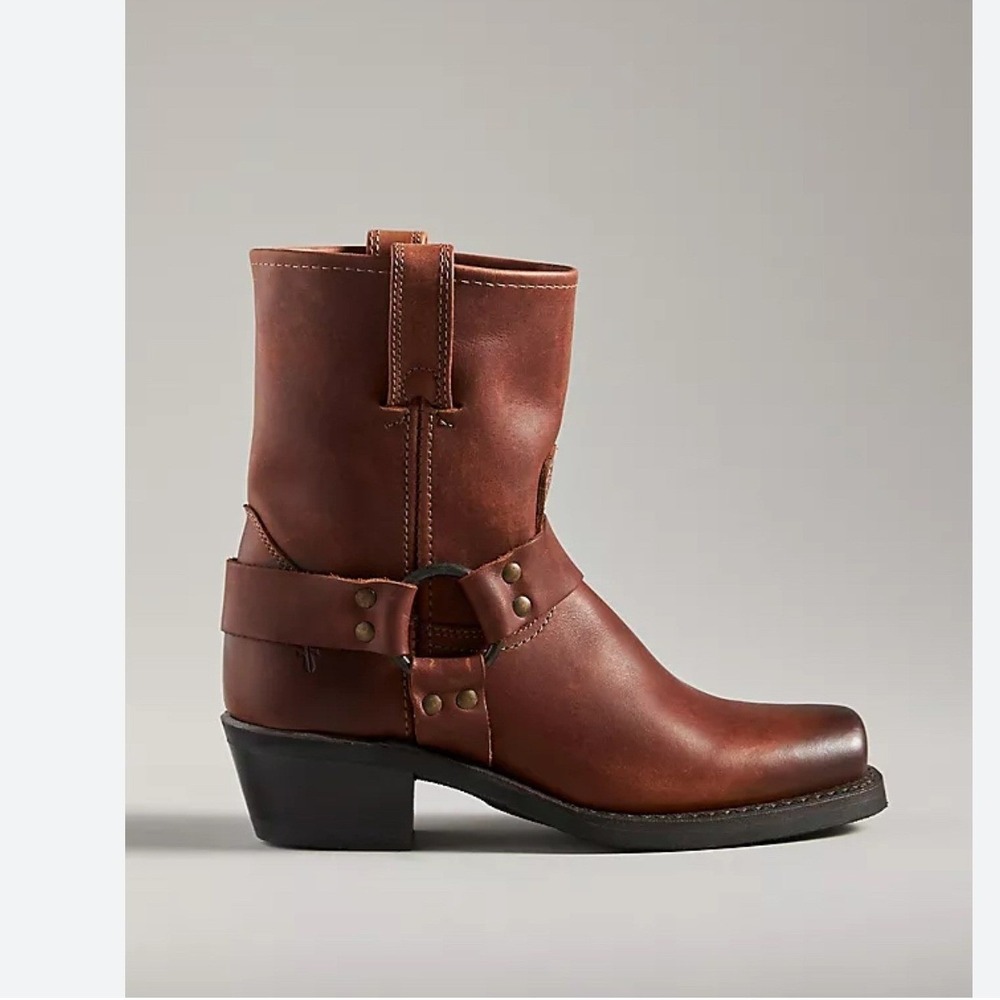 Frye Kids Harness Pull On Boots Cognac Leather Square Toe Brown US 2 EU 33 Rodeo